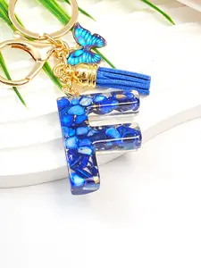Blue Forest Series Handmade Crystal Resin Keychain, Personalized Name Letters, Butterfly Pendant, Unisex Bag Charm, 26 Pieces Set