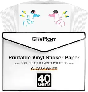Printable Vinyl for Inkjet Printer & Laser Printer - 40 Pcs Glossy White Inkjet Printable Vinyl Sticker Paper, 8.5"x11"