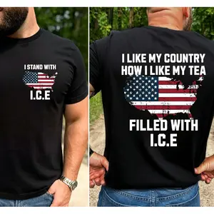 Graphic T-Shirt I Like My Country How I Like My Tea Filled With ICE Shirt Funny Trump Ice Shirt Trump Supporter Tee 4th of July Tee Trump Merch 2028 MAGA Patriotic USA Flag Political Humor Quote Graphic Tee Unisex Casual Streetwear Summer Outfit