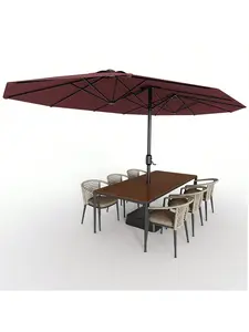 Claret- Patio Umbrella With Base, 15FT Large Double-Sided Outdoor Umbrella, Outdoor Patio Umbrella With Cross Base And Sandbag, Outside Table Umbrellas For Pool Desk Backyard Garden