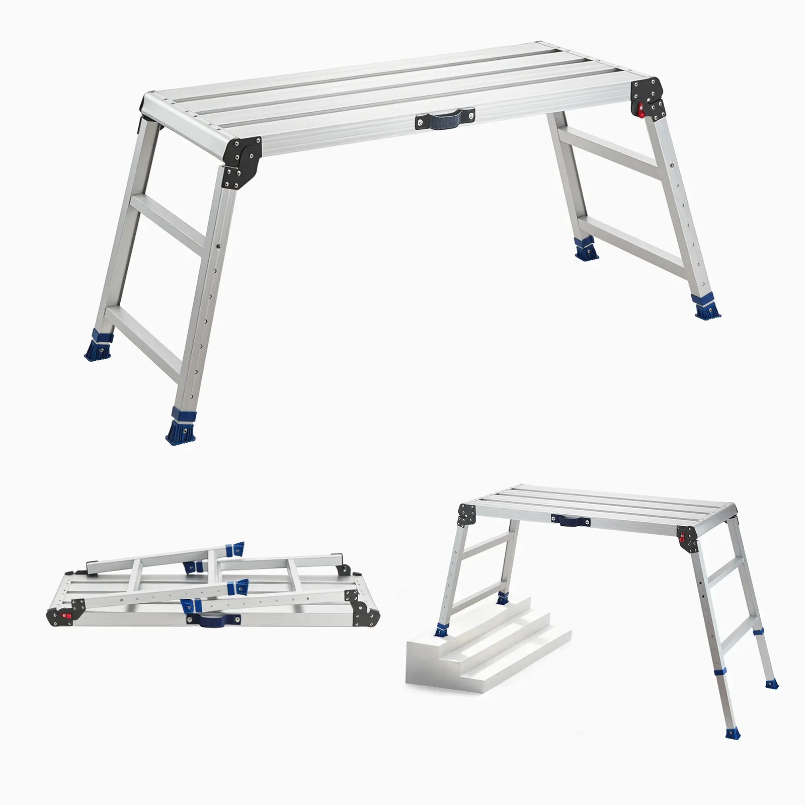 VEVOR Folding Work Platform, Adjustable Height 23-34.5 in, 40 x 18 in Aluminum Step Stool, 500 lbs Load Capacity, Heavy Duty Non-Slip Platform Ladder, Portable Work Bench for Painting, Maintenance