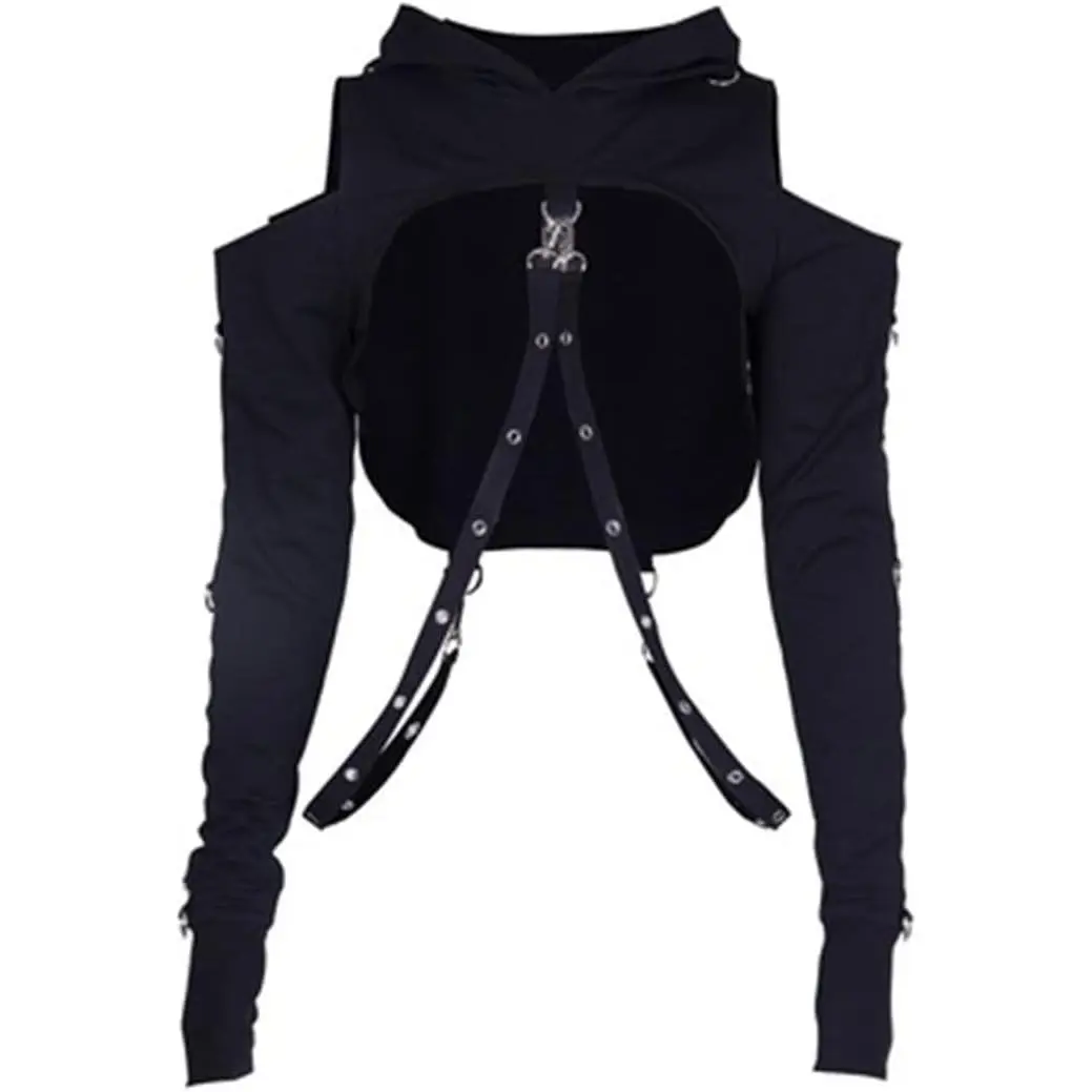 Women Hoodies Bandage Crop Tops Long Sleeve Pullover Sweatshirt for Rave Festivals Streetwear