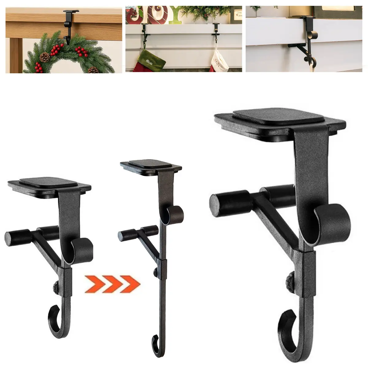 1pc Fireplace Stocking and Garland Hanger with Two Hooks ,Patented Mantle Holder, Durable Wrought Iron, Hold Christmas Stocking and Hang Garland, Padded Contact Point