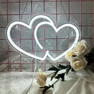 USB Powered Heart Shaped Neon Sign, LED Glowing Wall Mounted Light, Decorative Light for Home Wall Decoration, Girls Room, Proposal, Engagement, Wedding Site
