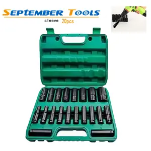 20-Piece Heavy Duty 1/2" Drive Hex Socket Set (8-32mm) with Black Finish, Anti-Slip Grip Ratchet Handle, Professional Mechanic Industrial Hand Tools