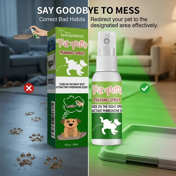 Pet Potty Training Spray for Dogs & Cats (1 fl oz / 30ml) - Pheromones Infused, Mess-Free Redirects, Bad Habit Corrector, Feces & Urine Trainer, Allergen Remover, Odor Neutralizer with Castor, Rosemary Leaf & Lavender Oils for Stainless Steel Litter Boxes