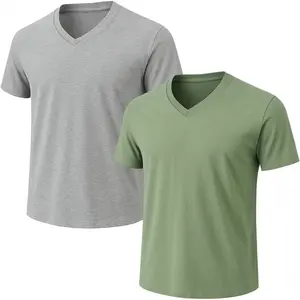 2-Pack Bulk Men’s V-Neck T-Shirts – Soft Pre-Shrunk Premium Cotton, Short Sleeves, Reinforced Collar, Crew Neck, Casual Fit 2026