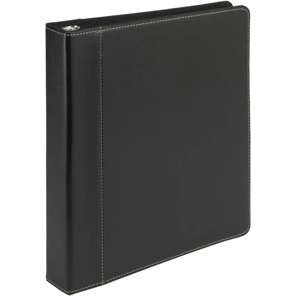 Samsill SAM15710 1 in. Contrast Stitch Leather Ring Binder, Black - Letter Size