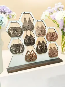 Wood Cutout Dangle Earrings, Boho Style Jewelry Set for Women, Vintage Inspired Ear Accessories for Daily Wear