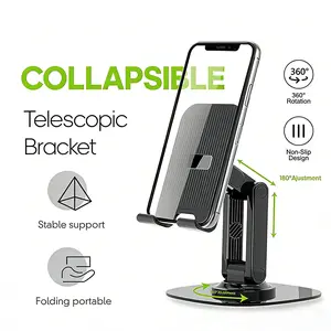 Desktop phone stand, 360° rotating foldable phone holder, adjustable folding phone stand, portable storage, compatible with iPhone 17, 16, 15, 14, 13 Pro Max, and all smartphones; rotatable, extendable, adjustable, and foldable-ideal for car, gym, mirror,