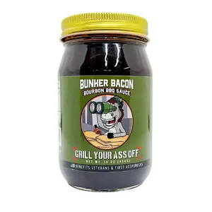 Grill Your Ass Off Bunker Bacon Bourbon BBQ Sauce - Smoky & Sweet Grilling Sauce - Bold Texas Flavor - 16oz