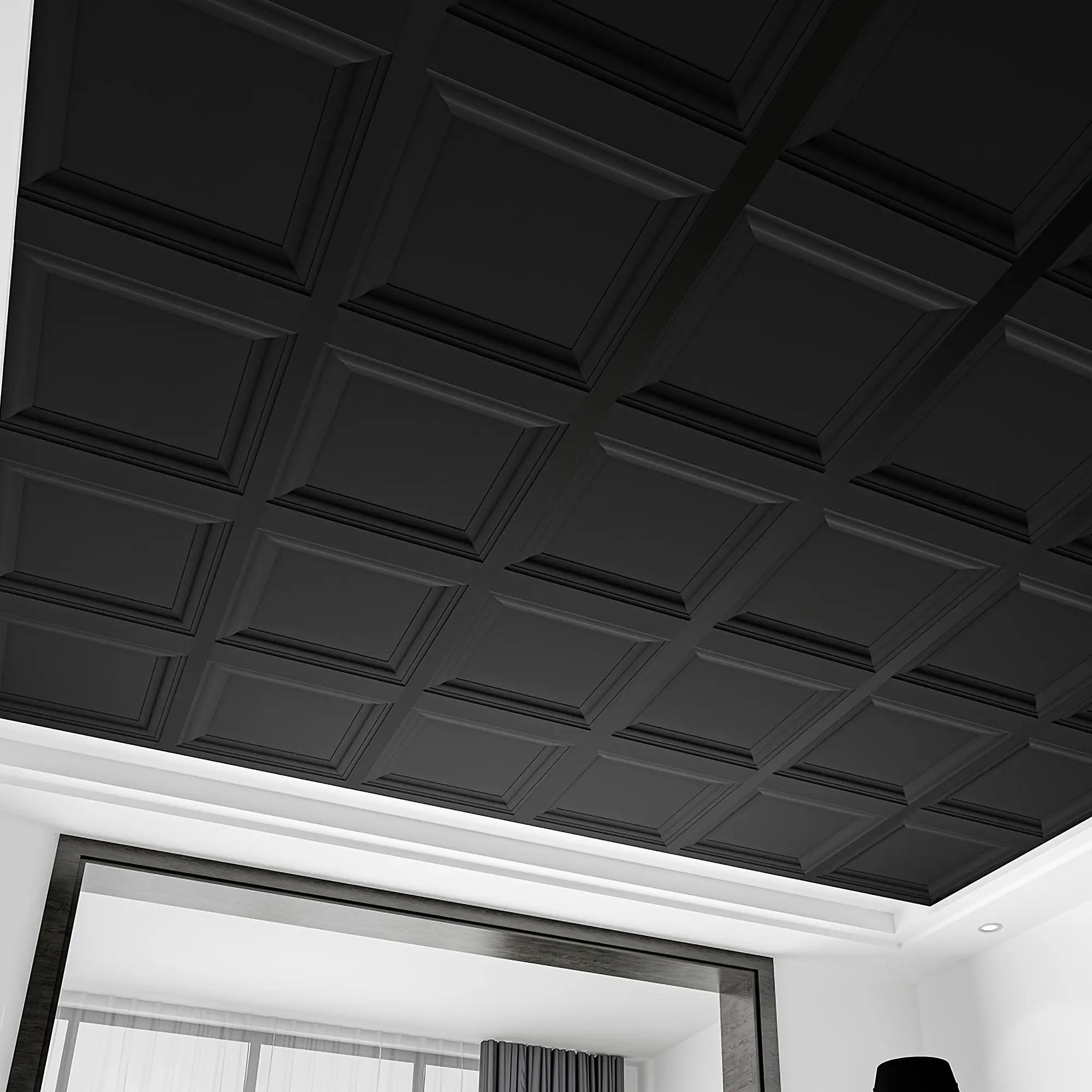 Art3Dwallpanels White, Black, Drop Ceiling Tile 2Ft X 2Ft, Ceiling Panel High-Grade PVC Coverings 24 X 24In - 12 Pack Cover 48 Sq. Ft