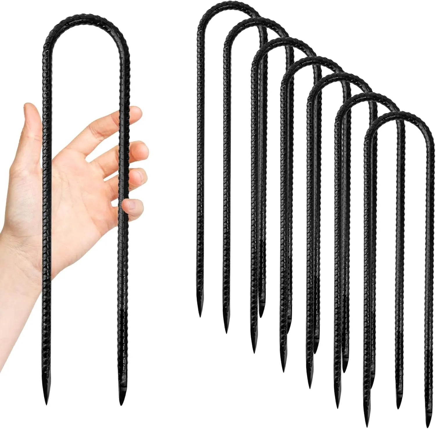 8 Pack Heavy Duty Trampoline Stakes, 12 Inches Trampoline Anchors High Wind, Heavy Duty U Shaped Rebar Stakes for Trampoline, Tents, Inflatables, Fences, Outdoor Decoration