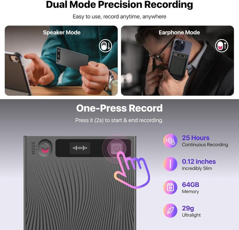 Mobvoi TicNote AI Voice Recorder 64GB Memory Note Recorder w/Case App Control 100+Languages Transcribe Summarize with AI Shadow Digital Audio Recorder for Phone Calls Lectures Meetings Interviews Magnetic Recording