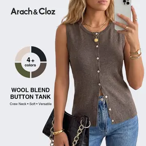 Arach&Cloz Women's SummerVibes Wool Blend Tank Top Button Down Non See Through Casual Business Outfit 2026