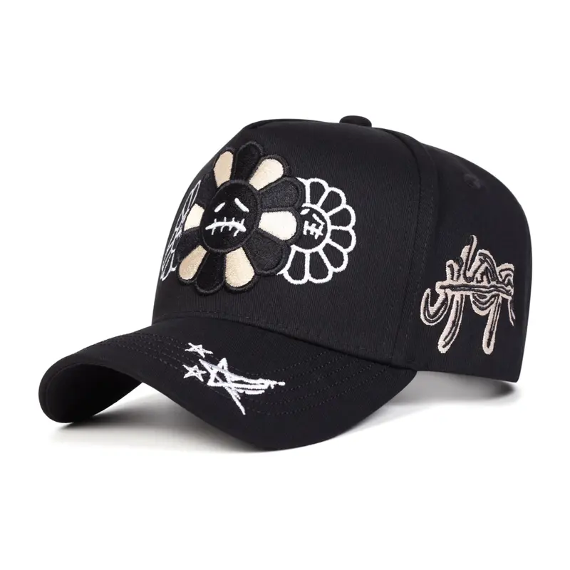 Unisex Floral Embroidery Five-Panel Baseball Cap, Casual Adjustable Outdoor UV Protection Hat for Spring & Fall, Ideal for Travel, Beach & Vacation, Sports Outdoor Hats
