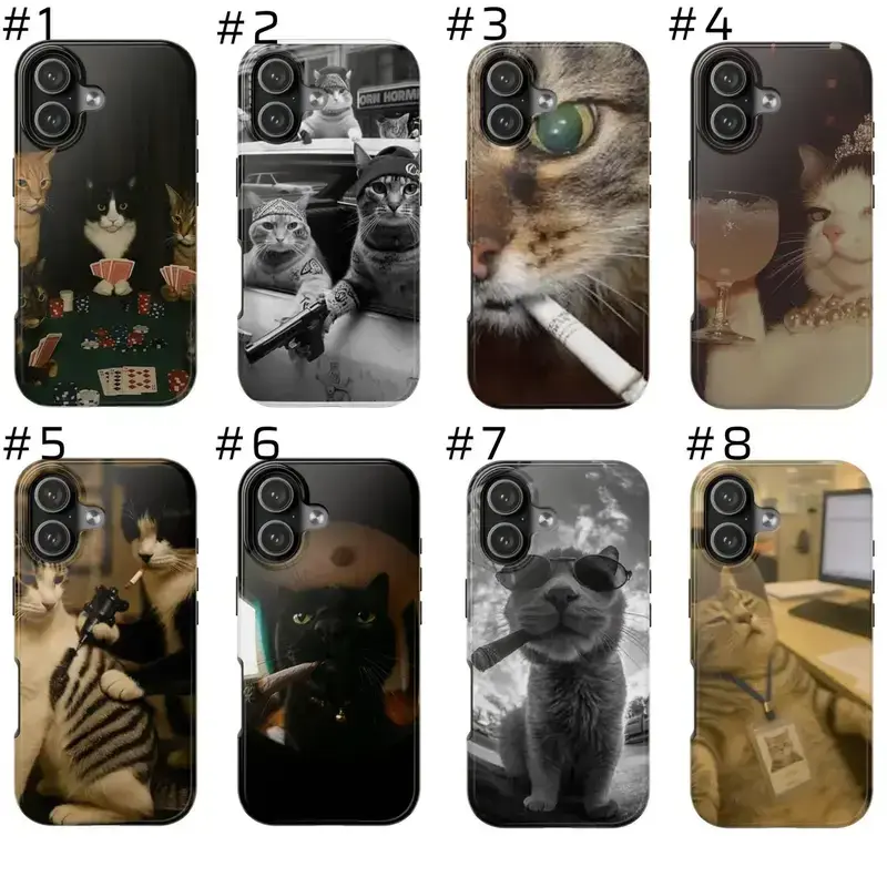 Funny Smoking Cat Dark Humor Aesthetic Smartphone Case - Protective Cellphone Casing Accessory for iPhone 17 Pro Max,16 Plus,15 Plus,14,13,12 Pro,11 & Samsung Galaxy S26,S25,S24 Mobile Phone Accessories