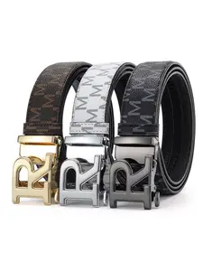 [ATEEZSTATION Brand] Men's Business Fashion M Letter Design Belt, Casual Waistband for Jeans Trousers, Trendy All-match & Exquisite Belt for Birthday Gift