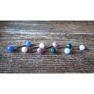 Floating Blue Fire Opal Surgical Steel Belly Ring 14G (1.6mm) VCH Piercing Minimalist Petite Custom Lengths