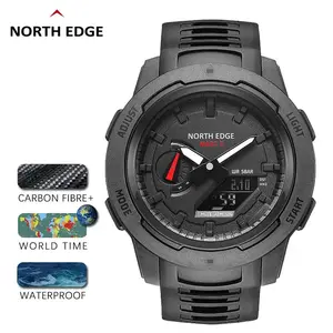 NORTH EDGE MARS 3 Men's Field Watch Carbon Fiber Case Luminous Alarm Clock Chronograph 50M Waterproof Military Watches for Man reloj hombre