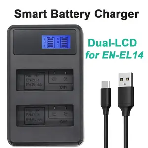1Pcs EN-EL14 Dual Slot Camera Battery Charger, LCD Display, Suitable for Nikon MH-24 Charger, P7000, P7100, P7700, P7800, D3100, D3200, D3300 DSLR Camera Battery Charger (batteries not included in the product)