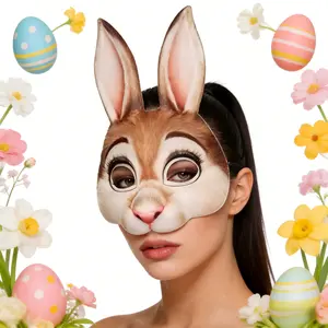 Cartoon & 3D Realistic Half Face Bunny Rabbit Mask, Cute Horror Black Animal Ear Mask, Easter Mardi Gras Halloween Cosplay Costume Accessory, Masquerade Party Decoration Prop for Adults & Kids, Carnival Birthday Game Prop Handmade black ovo face mask