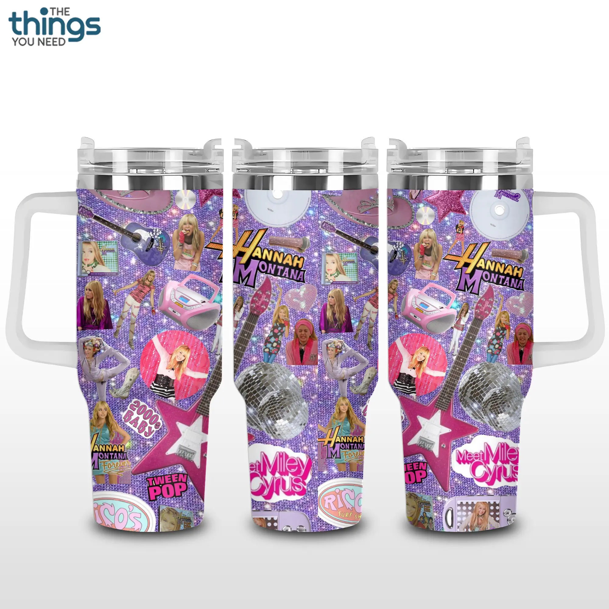Hannah Montana 20 Year Y2K Pop Star Inspired Tumbler 40oz & 20oz, Insulated Stainless Steel Travel Mug with Handle & Lid, Double Wall Vacuum Cup, 2000s Aesthetic Gift, Water Bottle, Daily Use