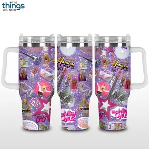 Hannah Montana 20 Year Y2K Pop Star Inspired Tumbler 40oz & 20oz, Insulated Stainless Steel Travel Mug with Handle & Lid, Double Wall Vacuum Cup, 2000s Aesthetic Gift, Water Bottle, Daily Use