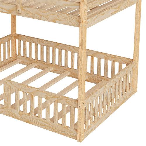 【Bellemave】Full over Full Wood Bunk Bed with Ladder and Guardrails, Natural(Expected Arrival Time: 7.3) 【Bellemave】Full over Full Wood Bunk Bed with Ladder and Guardrails, Natural(Expected Arrival Time: 7.3)
