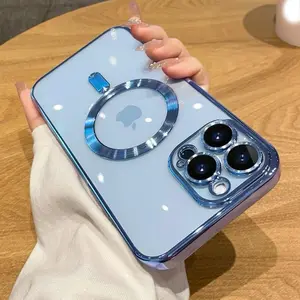 Luxury Magnetic For Magsafe Wireless Charge Plating Clear Case For iPhone 11 12 13 14 15 16 Pro Plus Max Shockproof Soft Cover