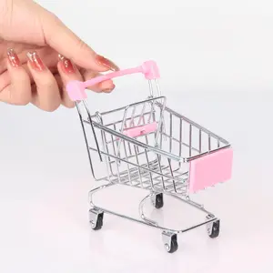 Mini Shopping Cart，Supermarket Handcart Mini Shopping Cart Mini Supermarket Storage Toy Decorative Ornaments for Storage Toys (Toy Shopping cart Pink)