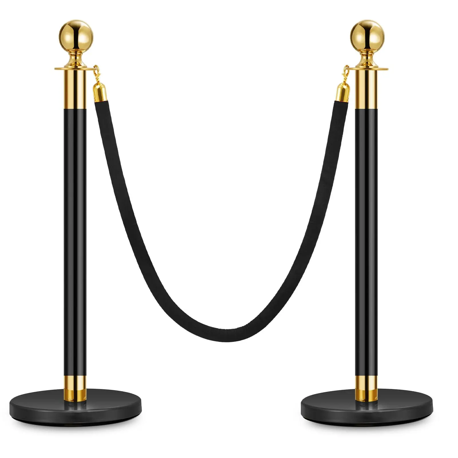 Garvee 2-Pack Rust-Resist Steel Stanchions & Black Velvet Ropes Set - 5FT Carpet Ropes with Hooks, Toolfree in Minutes Setup, Weighted Base Hold, Crowd Control Barriers for Space Management, Corporate Functions