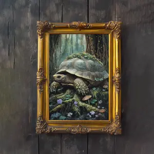 Tortoise Cottagecore Print Poster Vintage Woodland Animal Art Dark Academia Wall Decor Antique Illustration Enchanted Nature Tortoise, Unframe