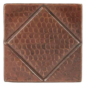 4" x 4" Hammered Copper Tile with Diamond Design