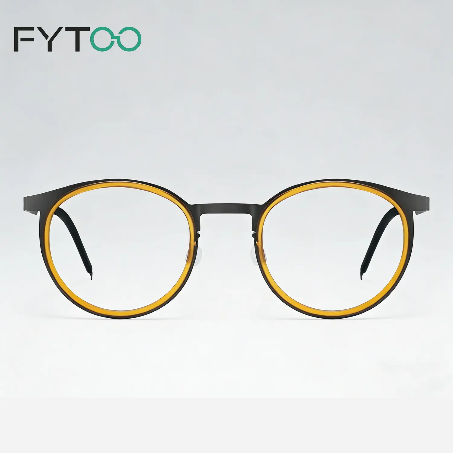 FYTOO Titanium Round Glasses Frame, Ultra Lightweight Eyeglasses for Men Women, Fashion Retro Eyewear, Non-Prescription Clear Lens Glasses