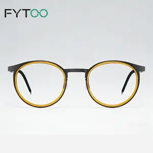 FYTOO Titanium Round Glasses Frame, Ultra Lightweight Eyeglasses for Men Women, Fashion Retro Eyewear, Non-Prescription Clear Lens Glasses