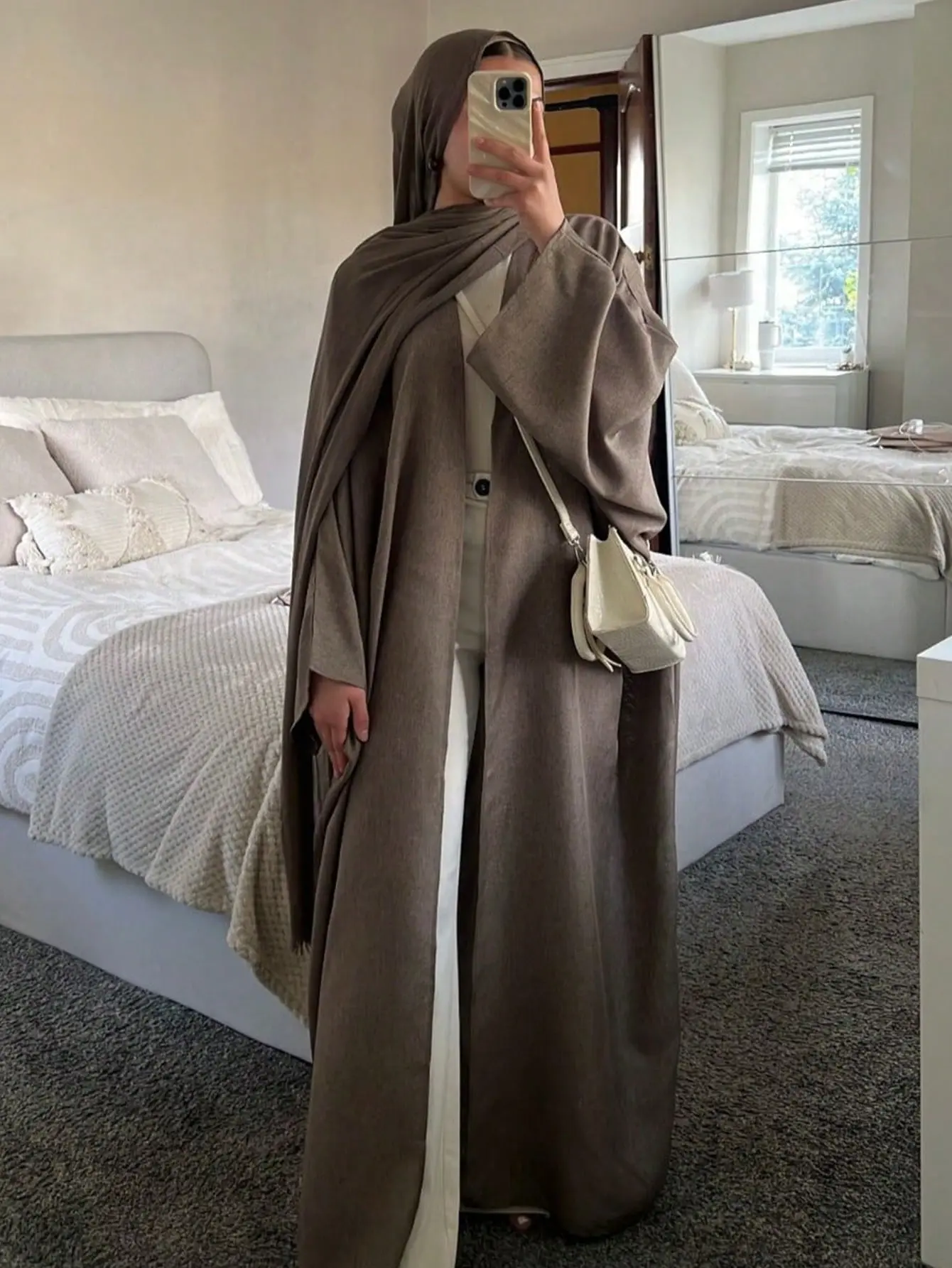 MQ116zongse(Women's Solid Color Classic Cardigan Robe, Loose And Stylish Cotton And Linen Comfortable Cardigan Robe, Arabian Dubai Clothing, Simple Abaya Outerwear Shawl, Suitable For Daily Outings And Festivals.)