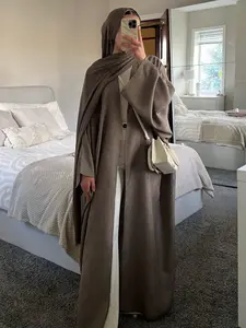 Women's Solid Color Classic Cardigan Robe, Loose And Stylish Cotton And Linen Comfortable Cardigan Robe, Arabian Dubai Clothing, Simple Abaya Outerwear Shawl, Suitable For Daily Outings And Festivals.