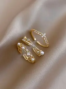 Fashion Faux Pearl & Rhinestone Decorated Cuff Ring, Casual Jewelry for Party, Daily Clothing Decor, Trendy All-match & Exquisite Jewelry for Birthday Gift, Jewelry Open Ring