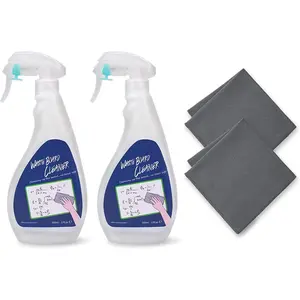 Whiteboard Cleaner, 17 fl oz Dry Erase Board Cleaner, Low-Odor Whiteboard Cleaning  with Cloths, Removes Stubborn Marks from Whiteboards, Chalkboard (2-Pack)