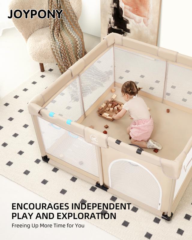 Baby Playpen With no Mat, 50X50 in Playpen for Babies and Toddlers, Play Pen for Kids, Play Pens for Babies and Toddlers for Apartment, Indoors Play Yard with Soft Breathable Mesh (Beige)