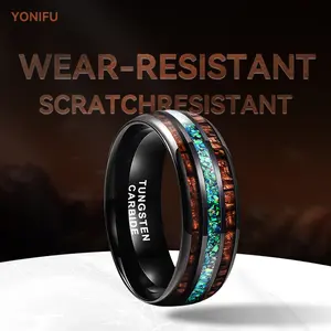 Yonifu 8mm Tungsten Carbide Wedding Ring for Men and Women Blue Opal Inlay Comfort Fit Engagement Band Wear Resistant Scratch Resistant
