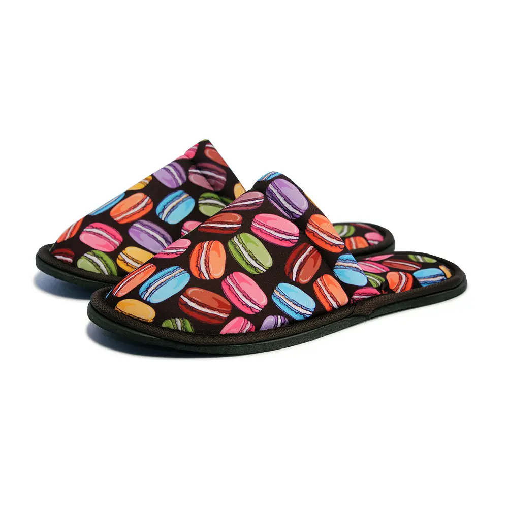 Chochili Women Macaron Home Slippers Black and Green Lightweight Silent Walk Size 7 to 8