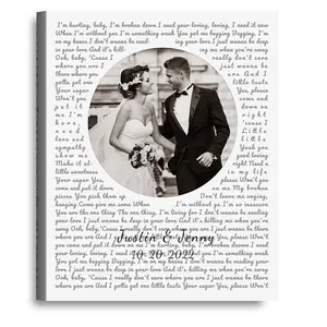 Personalized Music Lyrics Song Canvas Prints Music Artist Date Upload Photo on Prints Anniversary for Her,Wedding,Birthday,Engagement,Wall art Decor Print on Canvas