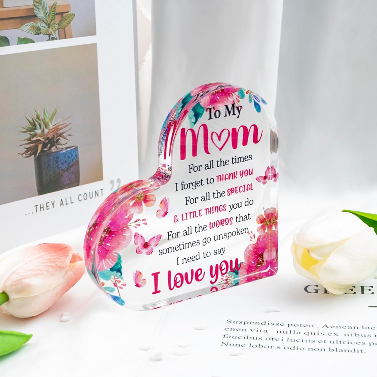 Heart-shaped acrylic block for mom – a thoughtful Christmas stocking stuffer or gift for Mother's Day, birthday, or any special occasion!