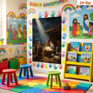 Self-Adhesive Christmas Scene Wall Sticker, PVC Religious Art Background Decal, European Vintage Style, 40x60cm Home Decoration