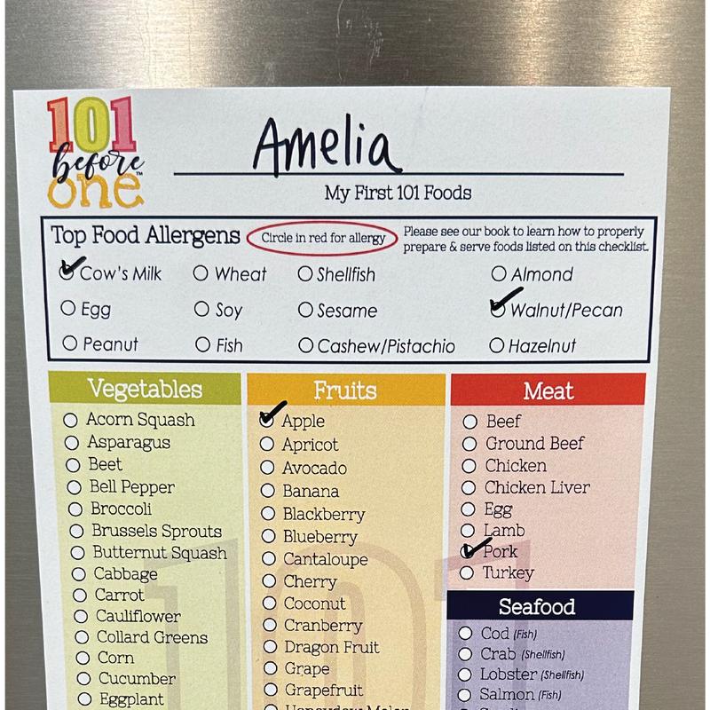 101 before one - 101 Foods Checklist Fridge Magnet - DRY ERASE - Baby Led Weaning List