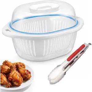 Large Batter Bowl with Lid and Tong, Mess-Free Shaker for Chicken Pork Fish Shrimp, 3-in-1 Colander Strainer and  Storage Container for Kitchen