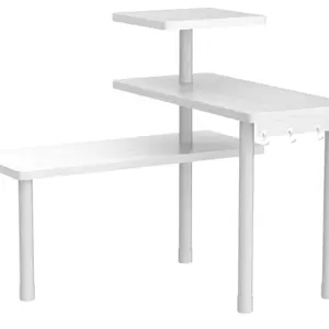 3 Deck Shelf Organizer - White Storage Solution with Three Levels and Hooks for Organization Needs