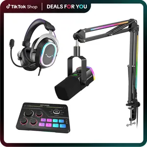 FIFINE Streaming & Gaming Ultimate Bundle Kit:  AM8ProT Microphone Kit + SC8 Audio Mixer + H13 Headset